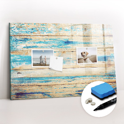 Beschrijfbaar magneetbord van glas met design Gekrast hout