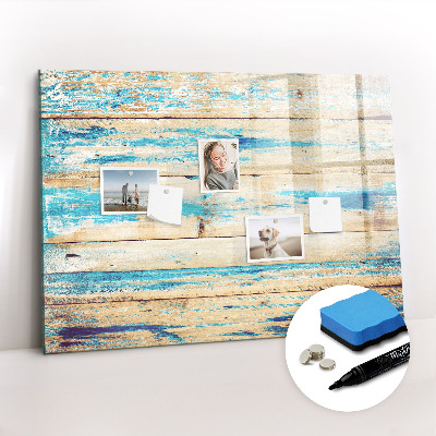 Beschrijfbaar magneetbord van glas met design Gekrast hout
