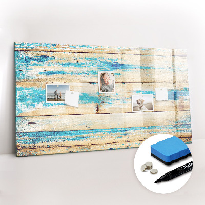 Beschrijfbaar magneetbord van glas met design Gekrast hout