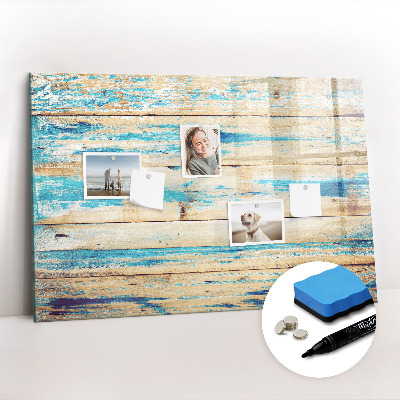 Beschrijfbaar magneetbord van glas met design Gekrast hout