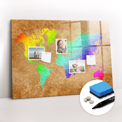 Uitwisbaar glazen planbord met magnetische functie Wereldkaart