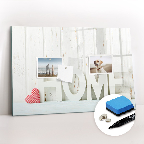 Beschrijfbaar magneetbord van glas met design Het opschrift "huis"