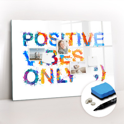 Beschrijfbaar magneetbord van glas met design Positief citaat