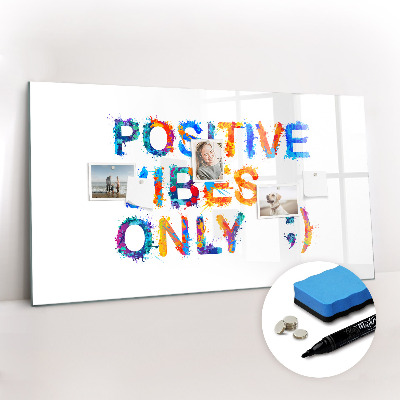 Beschrijfbaar magneetbord van glas met design Positief citaat