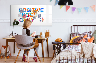 Beschrijfbaar magneetbord van glas met design Positief citaat