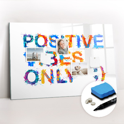 Beschrijfbaar magneetbord van glas met design Positief citaat