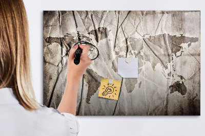 Beschrijfbaar magneetbord van glas met design Wereldkaartpatroon