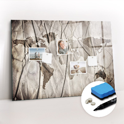 Beschrijfbaar magneetbord van glas met design Wereldkaartpatroon