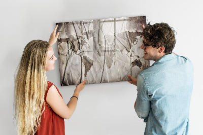 Beschrijfbaar magneetbord van glas met design Wereldkaartpatroon