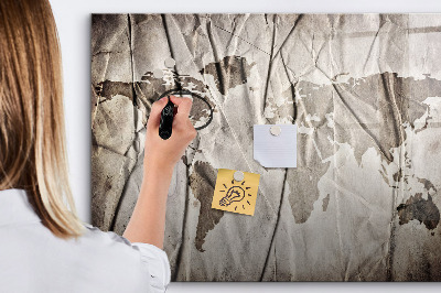 Beschrijfbaar magneetbord van glas met design Wereldkaartpatroon