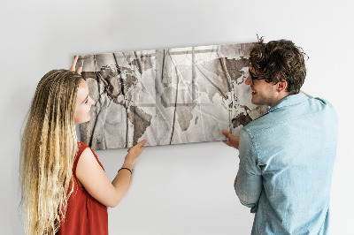 Beschrijfbaar magneetbord van glas met design Wereldkaartpatroon