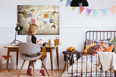 Magnetisch planbord voor de muur van bedrukt glas Wereldkaart