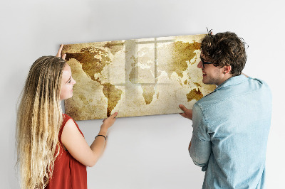 Uitwisbaar glazen planbord met magnetische functie Oude wereldkaart