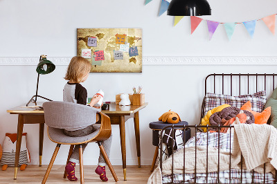 Uitwisbaar glazen planbord met magnetische functie Oude wereldkaart