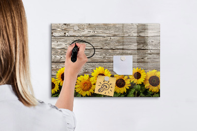 Magnetisch planbord voor de muur van bedrukt glas Zonnebloemen
