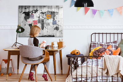 Beschrijfbaar magneetbord van glas met design Wereldkaart op hout
