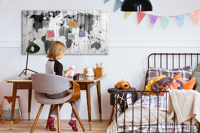 Beschrijfbaar magneetbord van glas met design Wereldkaart op hout