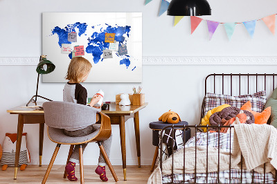 Uitwisbaar glazen planbord met magnetische functie Ruimtewereldkaart