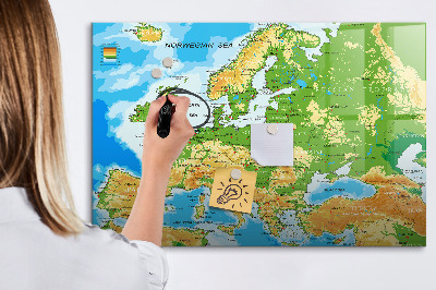 Beschrijfbaar magneetbord van glas met design Geografische kaart van de wereld