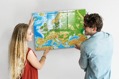 Beschrijfbaar magneetbord van glas met design Geografische kaart van de wereld