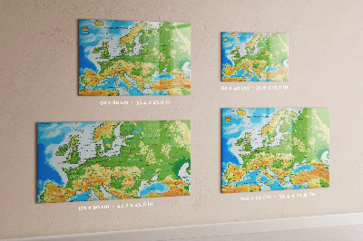 Beschrijfbaar magneetbord van glas met design Geografische kaart van de wereld