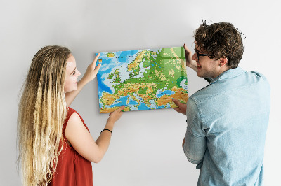 Beschrijfbaar magneetbord van glas met design Geografische kaart van de wereld