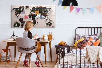 Uitwisbaar glazen planbord met magnetische functie Abstracte wereldkaart