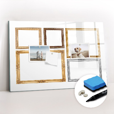 Uitwisbaar glazen planbord met magnetische functie Gouden lijst