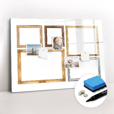 Uitwisbaar glazen planbord met magnetische functie Gouden lijst