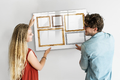 Uitwisbaar glazen planbord met magnetische functie Gouden lijst