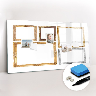 Uitwisbaar glazen planbord met magnetische functie Gouden lijst