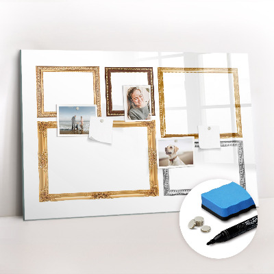 Uitwisbaar glazen planbord met magnetische functie Gouden lijst