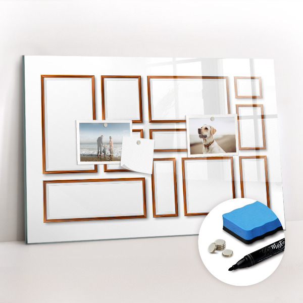 Uitwisbaar glazen planbord met magnetische functie Houten frame