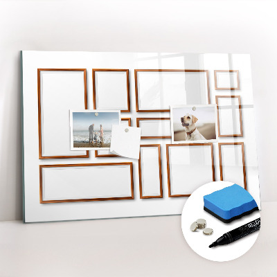 Uitwisbaar glazen planbord met magnetische functie Houten frame