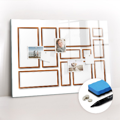 Uitwisbaar glazen planbord met magnetische functie Houten frame