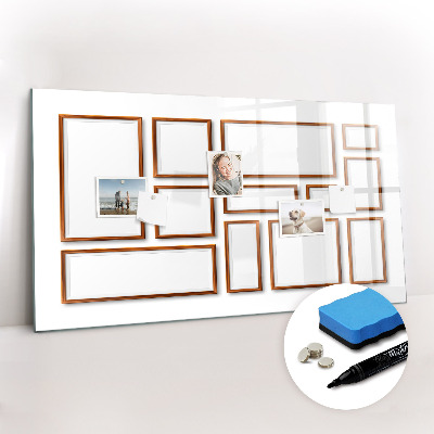 Uitwisbaar glazen planbord met magnetische functie Houten frame
