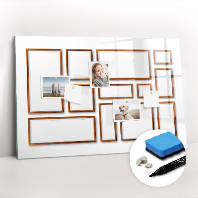 Uitwisbaar glazen planbord met magnetische functie Houten frame