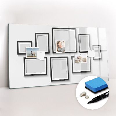 Uitwisbaar glazen planbord met magnetische functie Zwart frame