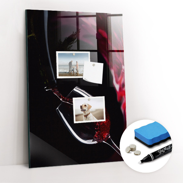 Glazen magneet-memobord voor thuis of op het werk Gemorste wijn