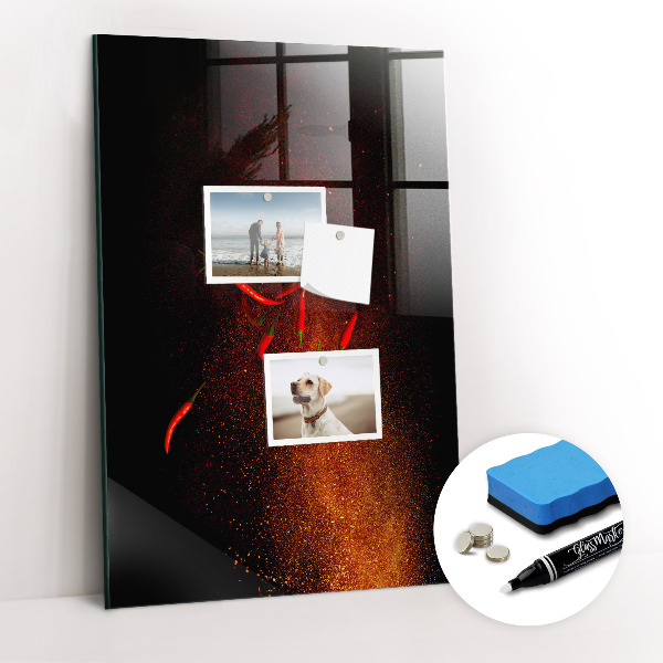 Glazen magneet-memobord voor thuis of op het werk Hete pepers