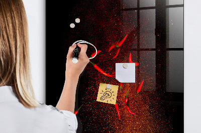 Glazen magneet-memobord voor thuis of op het werk Hete pepers