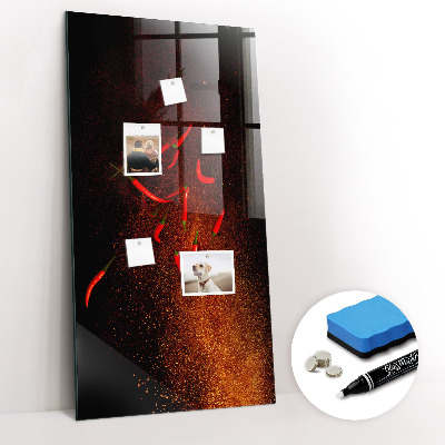 Glazen magneet-memobord voor thuis of op het werk Hete pepers