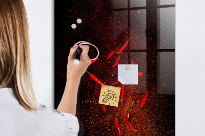 Glazen magneet-memobord voor thuis of op het werk Hete pepers