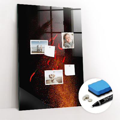 Glazen magneet-memobord voor thuis of op het werk Hete pepers