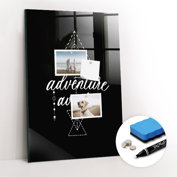 Magnetisch planbord voor de muur van bedrukt glas Avontuur