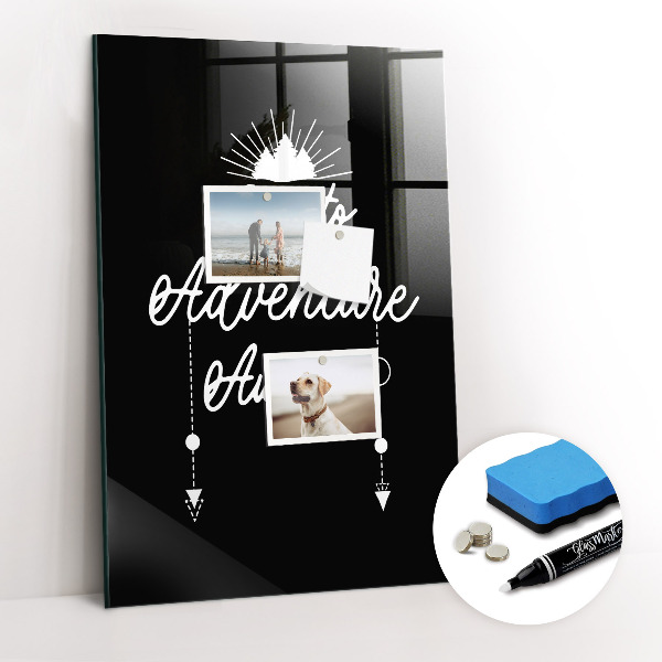 Glazen magneet-memobord voor thuis of op het werk Avontuur