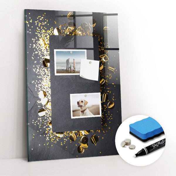 Magnetisch planbord voor de muur van bedrukt glas Gouden confetti