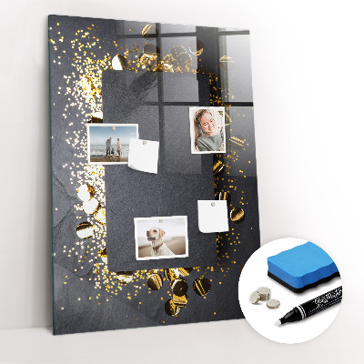 Magnetisch planbord voor de muur van bedrukt glas Gouden confetti