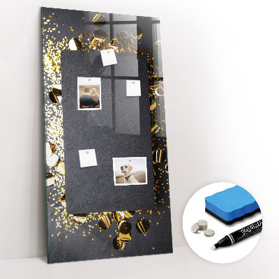 Magnetisch planbord voor de muur van bedrukt glas Gouden confetti