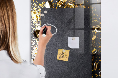 Magnetisch planbord voor de muur van bedrukt glas Gouden confetti